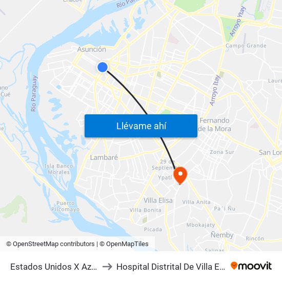 Estados Unidos X Azara to Hospital Distrital De Villa Elisa map