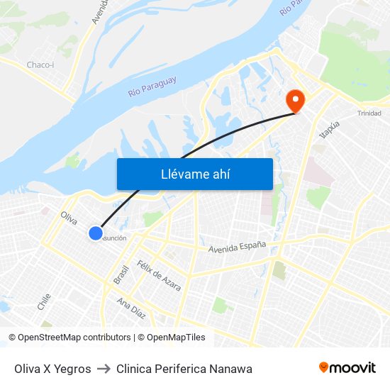 Oliva X Yegros to Clinica Periferica Nanawa map