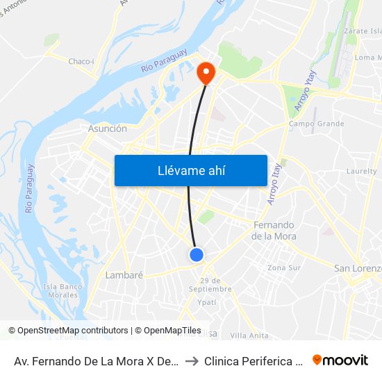 Av. Fernando De La Mora X De La Victoria to Clinica Periferica Nanawa map