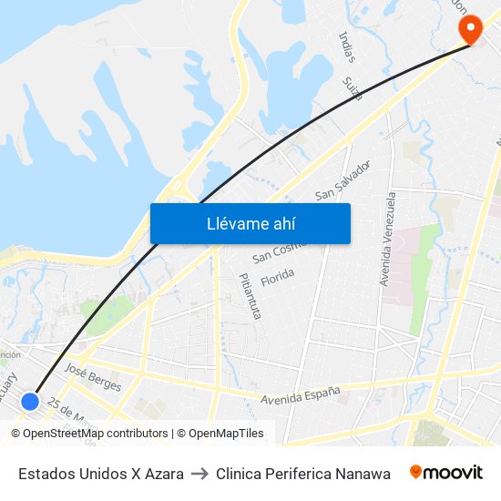 Estados Unidos X Azara to Clinica Periferica Nanawa map