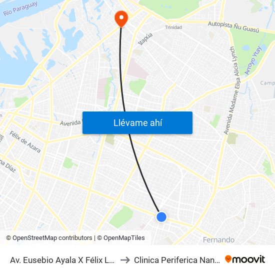 Av. Eusebio Ayala X Félix Lopéz to Clinica Periferica Nanawa map