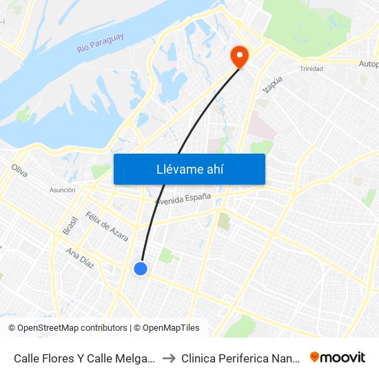 Calle Flores Y Calle Melgarejo to Clinica Periferica Nanawa map