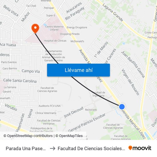 Parada Una Paseo Amelia to Facultad De Ciencias Sociales - Facso Una map