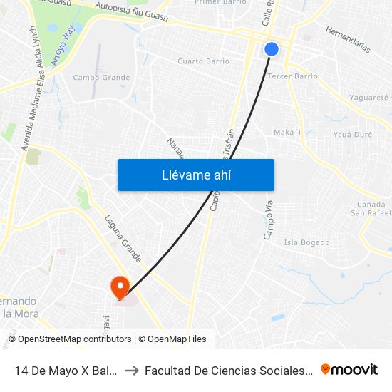 14 De Mayo X Balderrama to Facultad De Ciencias Sociales - Facso Una map