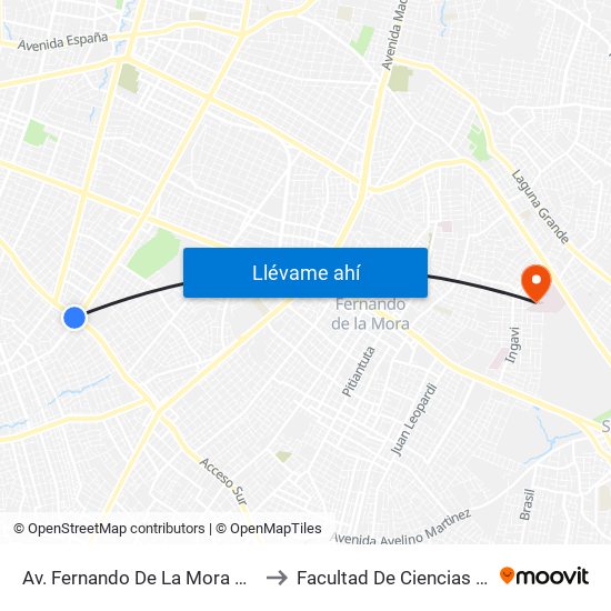 Av. Fernando De La Mora X Av. República Argentina to Facultad De Ciencias Sociales - Facso Una map