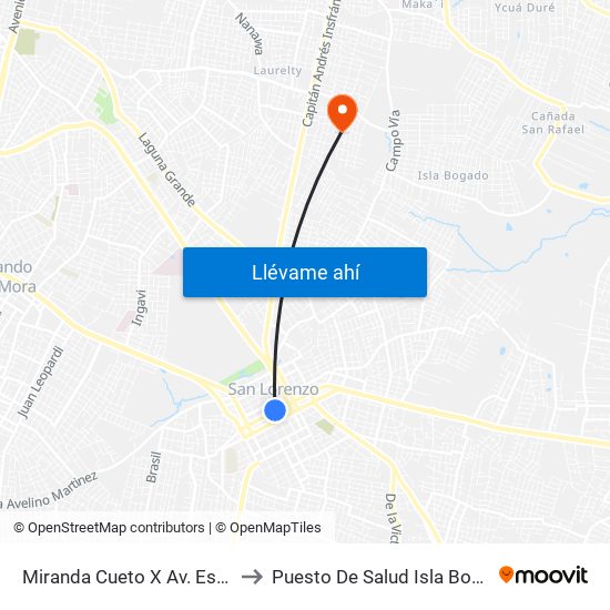 Miranda Cueto X Av. España to Puesto De Salud Isla Bogado map