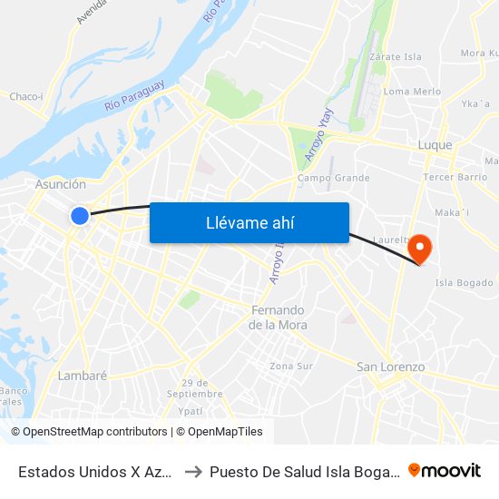 Estados Unidos X Azara to Puesto De Salud Isla Bogado map