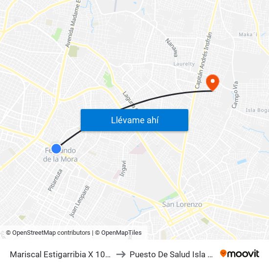 Mariscal Estigarribia X 10 De Julio to Puesto De Salud Isla Bogado map