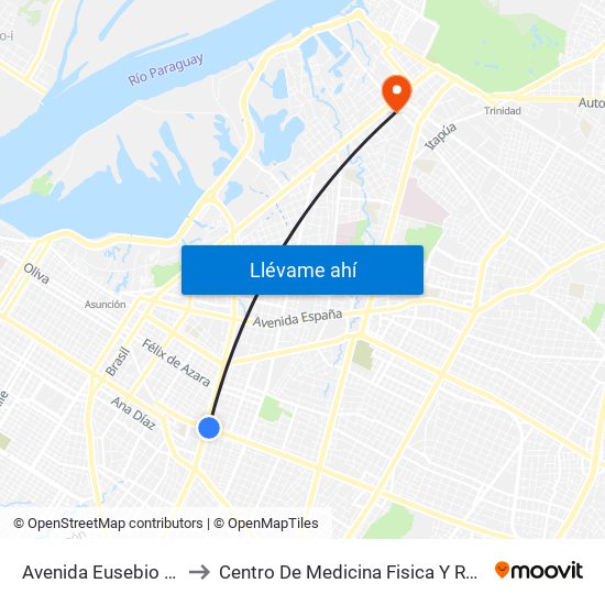Avenida Eusebio Ayala, 995 to Centro De Medicina Fisica Y Rehabilitacion Ips map