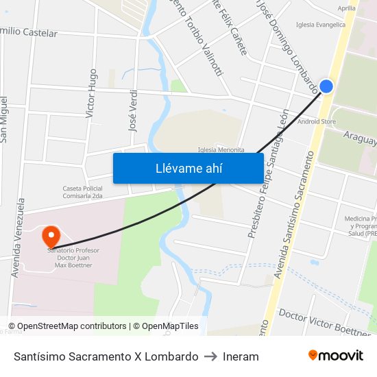 Santísimo Sacramento X Lombardo to Ineram map