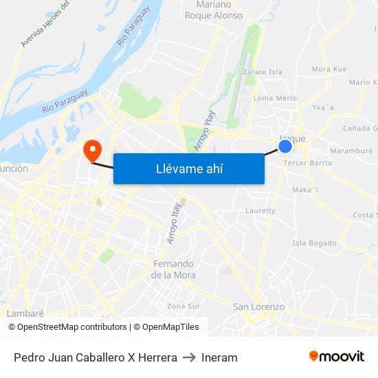 Pedro Juan Caballero X Herrera to Ineram map