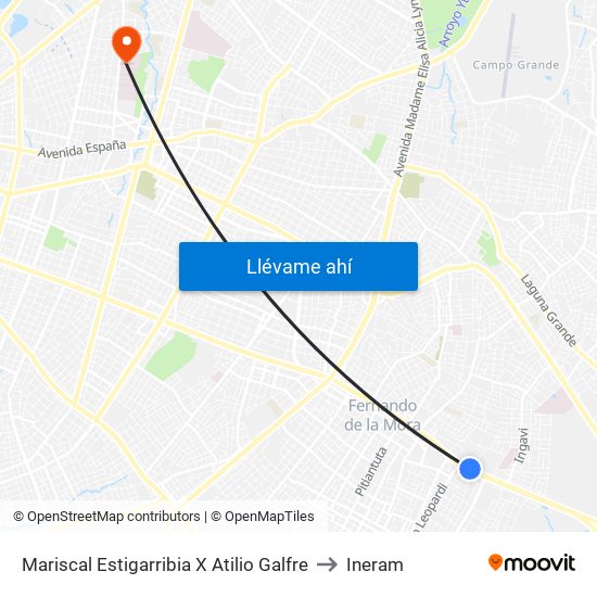 Mariscal Estigarribia X Atilio Galfre to Ineram map