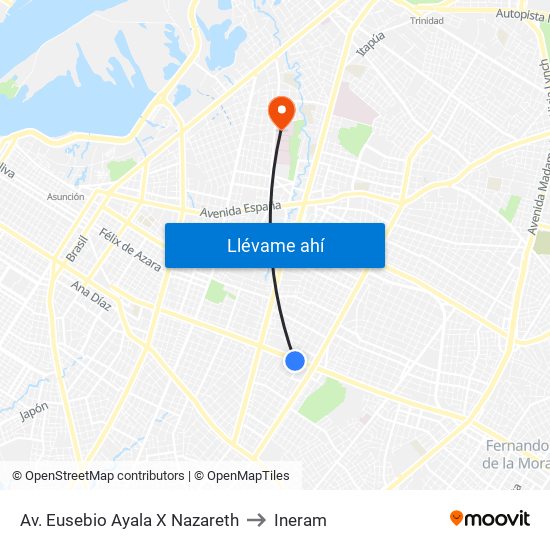 Av. Eusebio Ayala X Nazareth to Ineram map