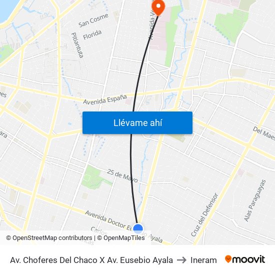 Av. Choferes Del Chaco X Av. Eusebio Ayala to Ineram map