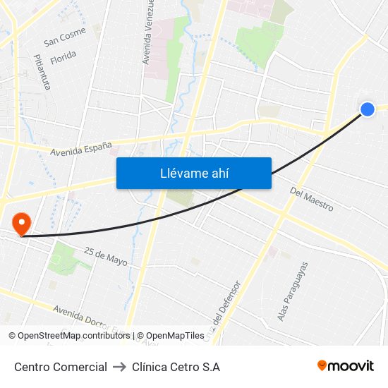 Centro Comercial to Clínica Cetro S.A map