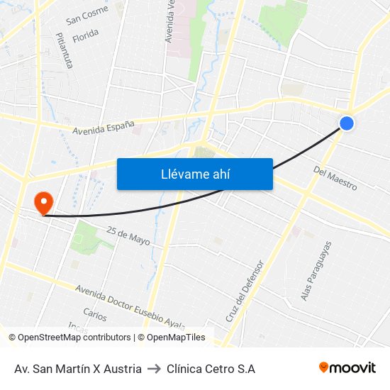 Av. San Martín X Austria to Clínica Cetro S.A map