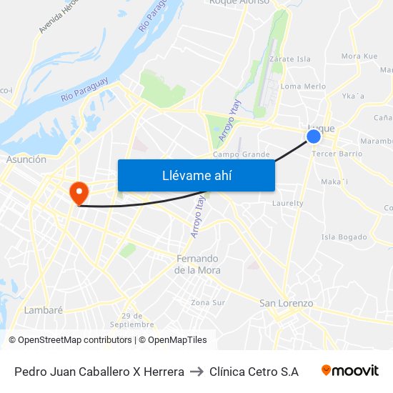 Pedro Juan Caballero X Herrera to Clínica Cetro S.A map