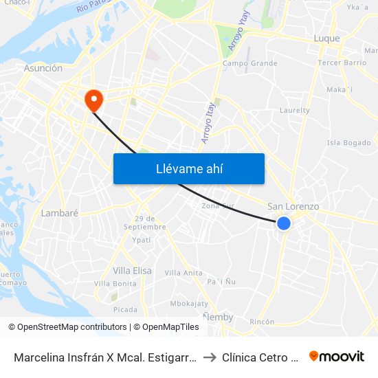 Marcelina Insfrán X Mcal. Estigarribia to Clínica Cetro S.A map