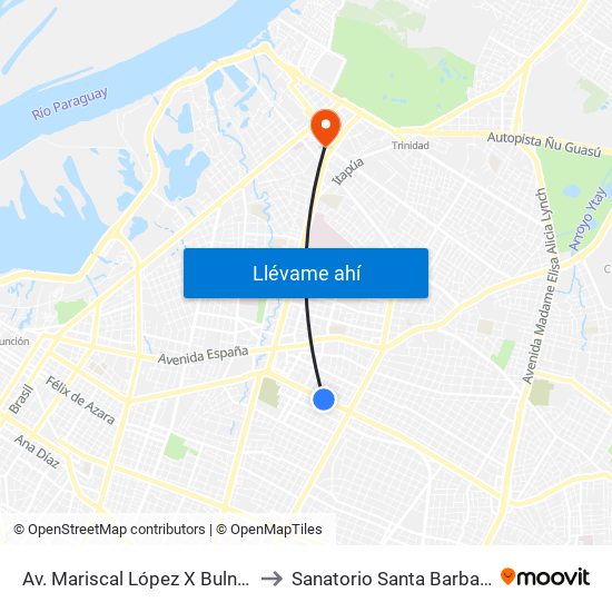 Av. Mariscal López X Bulnes to Sanatorio Santa Barbara map