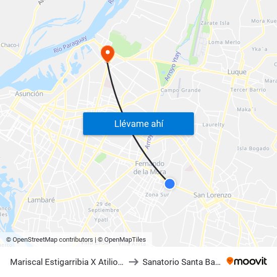 Mariscal Estigarribia X Atilio Galfre to Sanatorio Santa Barbara map