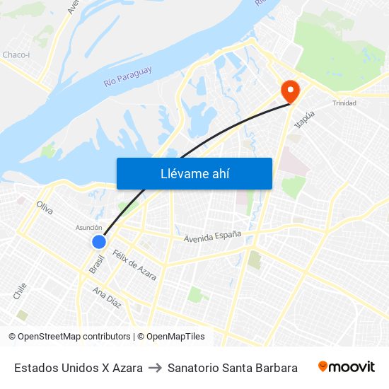 Estados Unidos X Azara to Sanatorio Santa Barbara map