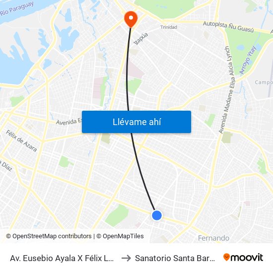 Av. Eusebio Ayala X Félix Lopéz to Sanatorio Santa Barbara map