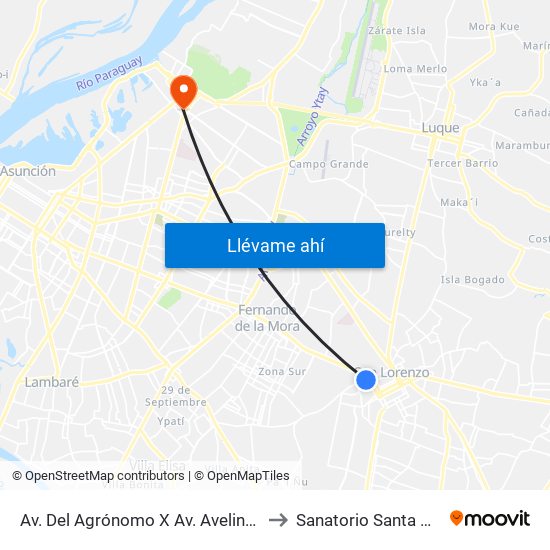 Av. Del Agrónomo X Av. Avelino Martínez to Sanatorio Santa Barbara map