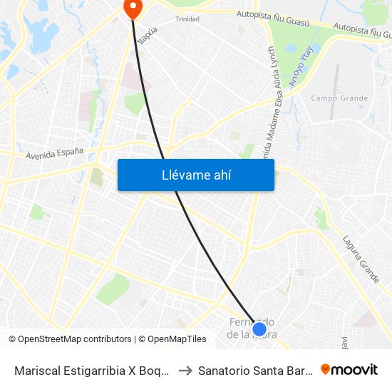 Mariscal Estigarribia X Boquerón to Sanatorio Santa Barbara map