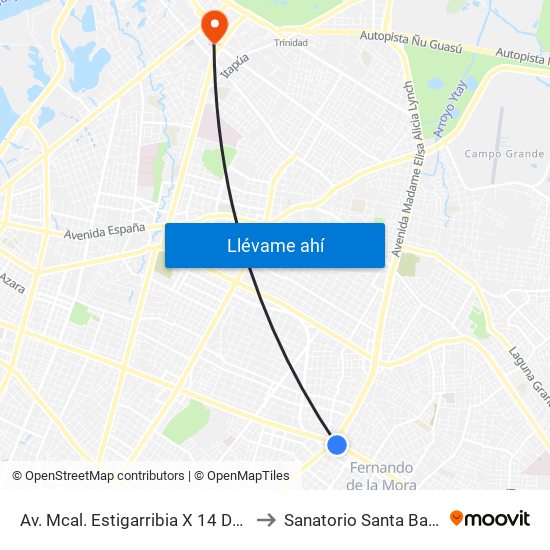 Av. Mcal. Estigarribia X 14 De Mayo to Sanatorio Santa Barbara map