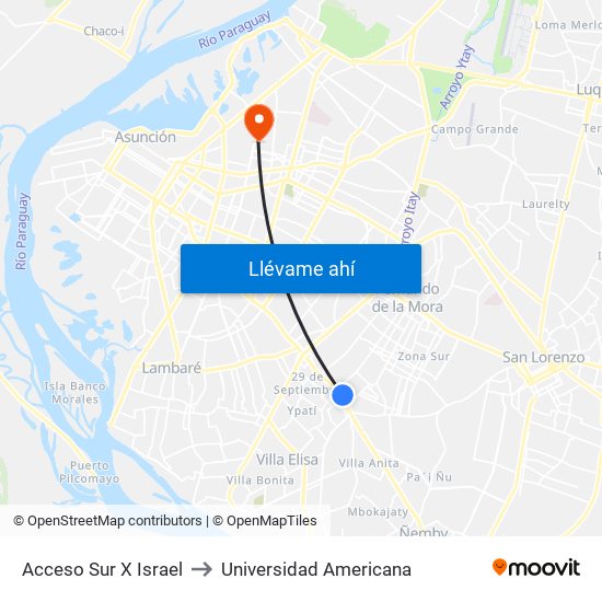 Acceso Sur X Israel to Universidad Americana map