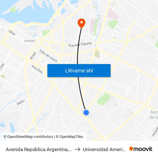 Avenida República Argentina, 3016 to Universidad Americana map