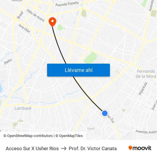 Acceso Sur X Usher Ríos to Prof. Dr. Victor Canata map