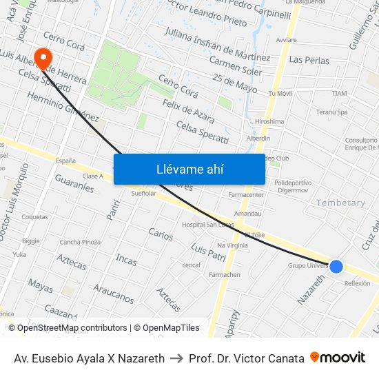 Av. Eusebio Ayala X Nazareth to Prof. Dr. Victor Canata map
