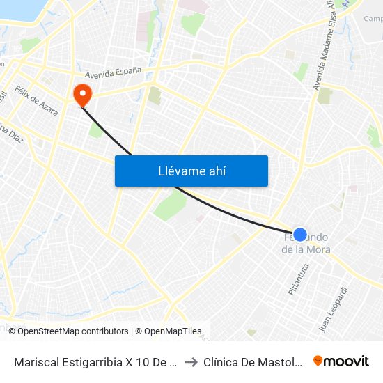 Mariscal Estigarribia X 10 De Julio to Clínica De Mastología map