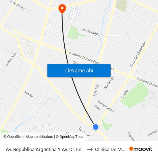 Av. República Argentina Y Av. Dr. Fernando De La Mora to Clínica De Mastología map