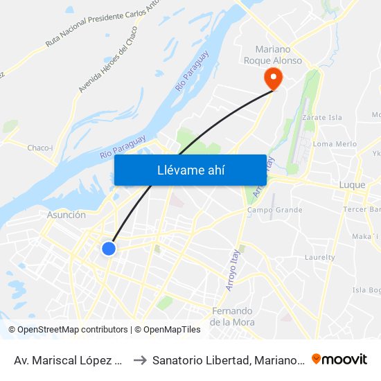 Av. Mariscal López X Melgarejo to Sanatorio Libertad, Mariano Roque Alonzo map