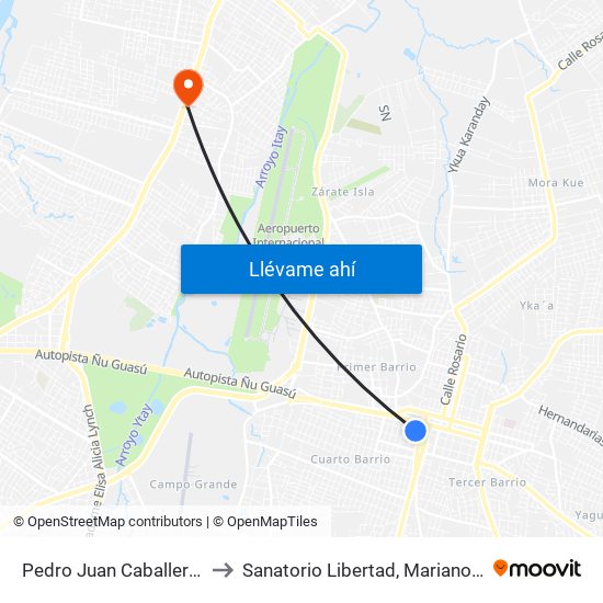 Pedro Juan Caballero X Herrera to Sanatorio Libertad, Mariano Roque Alonzo map