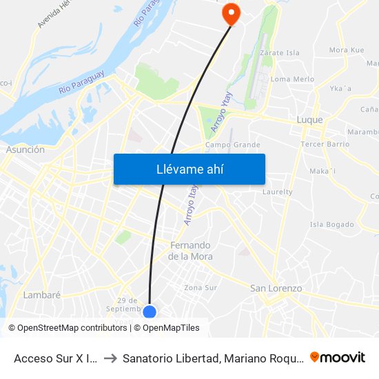 Acceso Sur X Israel to Sanatorio Libertad, Mariano Roque Alonzo map