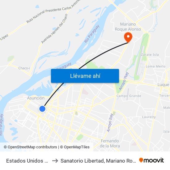 Estados Unidos X Azara to Sanatorio Libertad, Mariano Roque Alonzo map