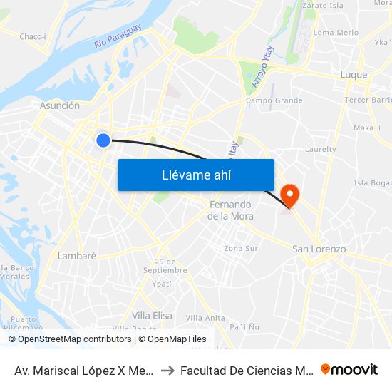 Av. Mariscal López X Melgarejo to Facultad De Ciencias Medicas map