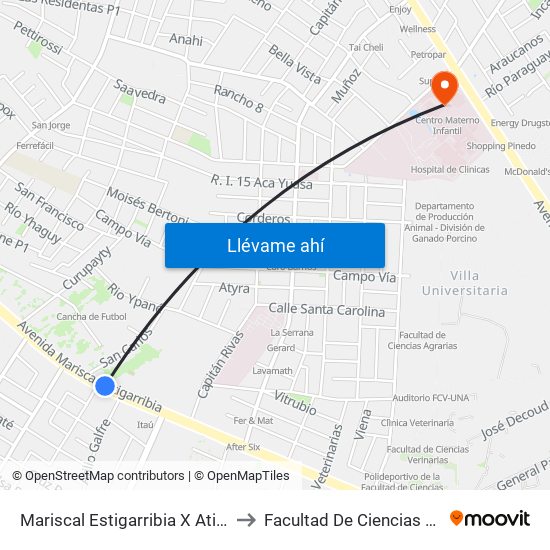 Mariscal Estigarribia X Atilio Galfre to Facultad De Ciencias Medicas map