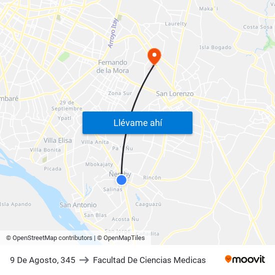 9 De Agosto, 345 to Facultad De Ciencias Medicas map