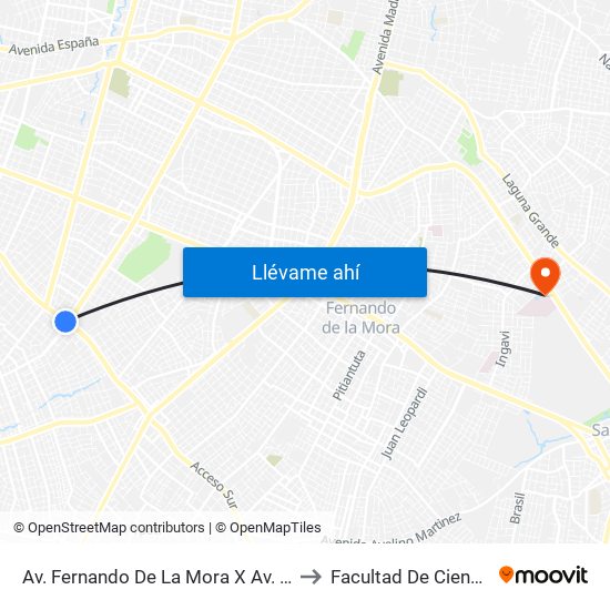 Av. Fernando De La Mora X Av. República Argentina to Facultad De Ciencias Medicas map