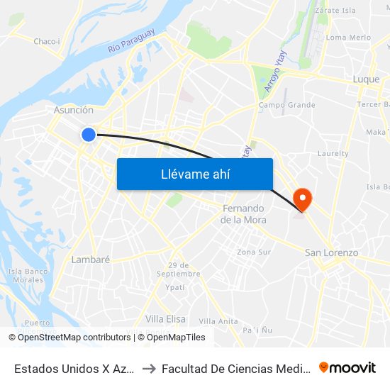 Estados Unidos X Azara to Facultad De Ciencias Medicas map