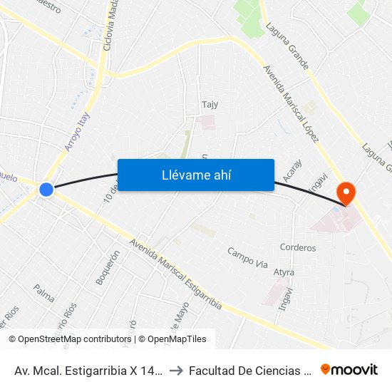 Av. Mcal. Estigarribia X 14 De Mayo to Facultad De Ciencias Medicas map