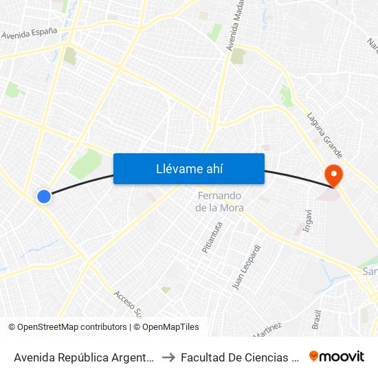 Avenida República Argentina, 3016 to Facultad De Ciencias Medicas map