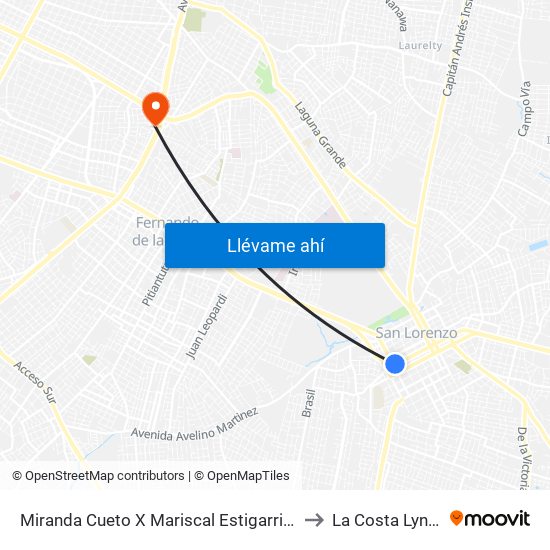Miranda Cueto X Mariscal Estigarribia to La Costa Lynch map