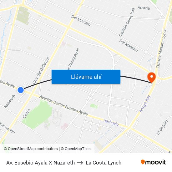 Av. Eusebio Ayala X Nazareth to La Costa Lynch map