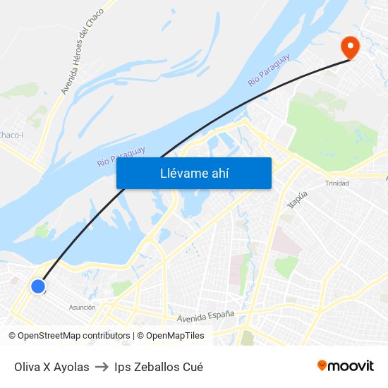Oliva X Ayolas to Ips Zeballos Cué map
