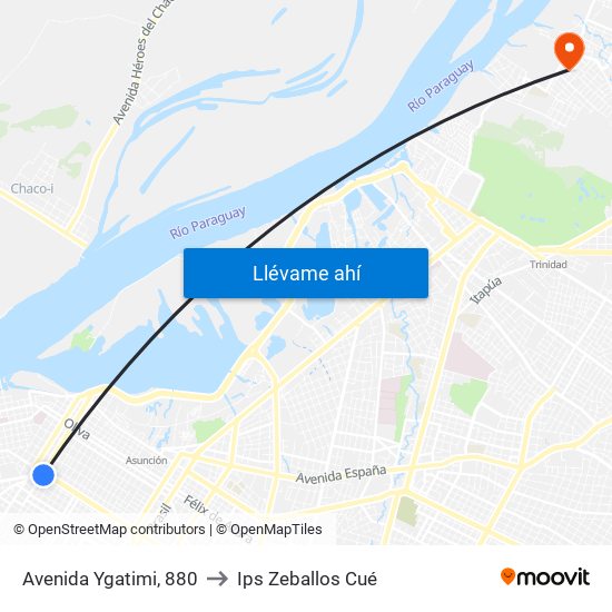 Avenida Ygatimi, 880 to Ips Zeballos Cué map